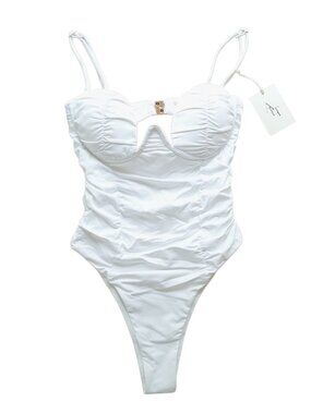 ALT Swim Women White Fleur Underwire Ruched One-Piece Swimsuit S